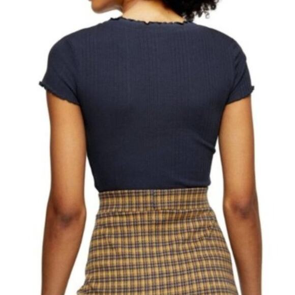 Topshop Nordstrom Ribbed Lettuce Trim Tee Size 14 - Picture 5 of 5